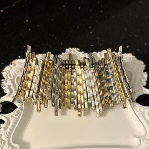 Vintage Stretchy Elastic Gold & Silver Wide Spiked Bracelet BOHO Shabby Dressy
